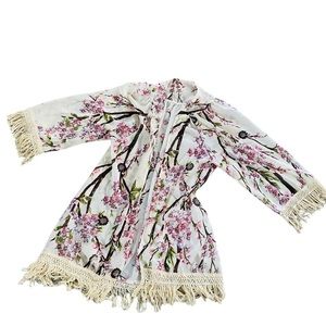 Festival Beach Sheer Floral Cherry Blossom Beach Cover Up Kimono Duster